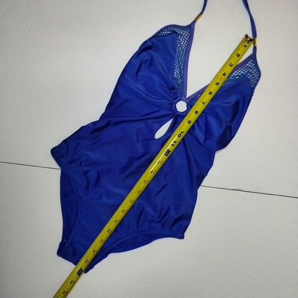 Venus Blue Mesh One Piece Size 4 Sexy Keyhole Plunge Swimwear Swimsuit Deep Back - Picture 11 of 13